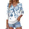 Zeagoo 3/4 Length Sleeve Womens Tops Casual V Neck Shirts Soft Basic Tees Business Work Blouses(Blue Leaves-wf41)