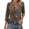 Zeagoo 3/4 Length Sleeve Womens Tops Casual V Neck Shirts Soft Basic Tees Business Work Blouses(Brown Bohemian)