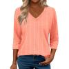 Zeagoo 3/4 Length Sleeve Womens Tops Casual V Neck Shirts Soft Basic Tees Business Work Blouses(Coral Polka Dot)