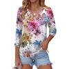 Zeagoo 3/4 Length Sleeve Womens Tops Casual V Neck Shirts Soft Basic Tees Business Work Blouses(Flower-wf50)