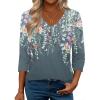 Zeagoo 3/4 Length Sleeve Womens Tops Casual V Neck Shirts Soft Basic Tees Business Work Blouses(Grey Floral)