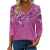 Zeagoo 3/4 Length Sleeve Womens Tops Casual V Neck Shirts Soft Basic Tees Business Work Blouses(Light Magenta)