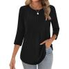 Zeagoo 3/4 Length Sleeve Womens Tops Crew Neck Loose Fit Shirts Pleated Cute Clothes Dressy Casual 2026 Summer Tunics(Black)