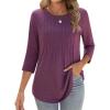 Zeagoo 3/4 Length Sleeve Womens Tops Crew Neck Loose Fit Shirts Pleated Cute Clothes Dressy Casual 2026 Summer Tunics(Purple)
