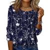 Zeagoo 3/4 Length Sleeve Womens Tops Round Neck Casual Summer Tunic Tops Basic Tees Blouses Dressy T-Shirts Pleated Shirts(Navy Floral)