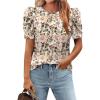 Zeagoo Blouse for Women Dressy Casual Puff Short Sleeve Boho Tops Fashion Floral Crew Neck Tunic Shirts Summer Clothes(Bf106)