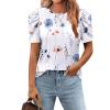 Zeagoo Blouse for Women Dressy Casual Puff Short Sleeve Boho Tops Fashion Floral Crew Neck Tunic Shirts Summer Clothes(Bf112)