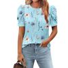 Zeagoo Blouse for Women Dressy Casual Puff Short Sleeve Boho Tops Fashion Floral Crew Neck Tunic Shirts Summer Clothes(Bf311)