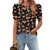 Zeagoo Blouse for Women Dressy Casual Puff Short Sleeve Boho Tops Fashion Floral Crew Neck Tunic Shirts Summer Clothes(Bf352)
