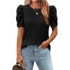 Zeagoo Blouse for Women Dressy Casual Puff Short Sleeve Boho Tops Fashion Floral Crew Neck Tunic Shirts Summer Clothes(Black)