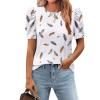 Zeagoo Blouse for Women Dressy Casual Puff Short Sleeve Boho Tops Fashion Floral Crew Neck Tunic Shirts Summer Clothes(Dw170)