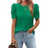 Zeagoo Blouse for Women Dressy Casual Puff Short Sleeve Boho Tops Fashion Floral Crew Neck Tunic Shirts Summer Clothes(Green)