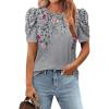 Zeagoo Blouse for Women Dressy Casual Puff Short Sleeve Boho Tops Fashion Floral Crew Neck Tunic Shirts Summer Clothes(Hf36)