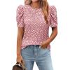 Zeagoo Blouse for Women Dressy Casual Puff Short Sleeve Boho Tops Fashion Floral Crew Neck Tunic Shirts Summer Clothes(Jh301)