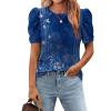 Zeagoo Blouse for Women Dressy Casual Puff Short Sleeve Boho Tops Fashion Floral Crew Neck Tunic Shirts Summer Clothes(Mz712)
