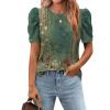 Zeagoo Blouse for Women Dressy Casual Puff Short Sleeve Boho Tops Fashion Floral Crew Neck Tunic Shirts Summer Clothes(Mz808)