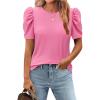 Zeagoo Blouse for Women Dressy Casual Puff Short Sleeve Boho Tops Fashion Floral Crew Neck Tunic Shirts Summer Clothes(Pink)