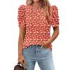 Zeagoo Blouse for Women Dressy Casual Puff Short Sleeve Boho Tops Fashion Floral Crew Neck Tunic Shirts Summer Clothes(Sf230)