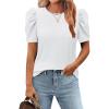Zeagoo Blouse for Women Dressy Casual Puff Short Sleeve Boho Tops Fashion Floral Crew Neck Tunic Shirts Summer Clothes(White)