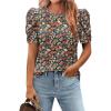 Zeagoo Blouse for Women Dressy Casual Puff Short Sleeve Boho Tops Fashion Floral Crew Neck Tunic Shirts Summer Clothes(Xh464)