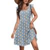 Zeagoo Boho Mini A-line Dress 2025 Womens Summer Dress Casual Ruffle Tiered Floral Square Neck Sundresses Beach with Pockets(02 Blue Floral)
