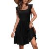 Zeagoo Boho Mini A-line Dress 2025 Womens Summer Dress Casual Ruffle Tiered Floral Square Neck Sundresses Beach with Pockets(Black)