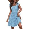 Zeagoo Boho Mini A-line Dress 2025 Womens Summer Dress Casual Ruffle Tiered Floral Square Neck Sundresses Beach with Pockets(Blue Floral)
