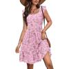Zeagoo Boho Mini A-line Dress 2025 Womens Summer Dress Casual Ruffle Tiered Floral Square Neck Sundresses Beach with Pockets(Pink Floral)