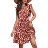 Zeagoo Boho Mini A-line Dress 2025 Womens Summer Dress Casual Ruffle Tiered Floral Square Neck Sundresses Beach with Pockets(Red Floral)