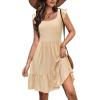Zeagoo Boho Mini A-line Dress 2025 Womens Summer Dress Casual Ruffle Tiered Floral Square Neck Sundresses Beach with Pockets(Skin)