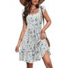 Zeagoo Boho Mini A-line Dress 2025 Womens Summer Dress Casual Ruffle Tiered Floral Square Neck Sundresses Beach with Pockets(White Blue Floral)