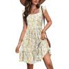 Zeagoo Boho Mini A-line Dress 2025 Womens Summer Dress Casual Ruffle Tiered Floral Square Neck Sundresses Beach with Pockets(Yellow Floral)