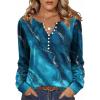 Zeagoo Fall Tops for Women Long Sleeve Button Up Shirts Floral Tunics V Neck Pullover Blouse(Blue Print)