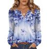 Zeagoo Fall Tops for Women Long Sleeve Button Up Shirts Floral Tunics V Neck Pullover Blouse(Blue Purple Floral)