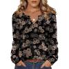 Zeagoo Fall Tops for Women Long Sleeve Button Up Shirts Floral Tunics V Neck Pullover Blouse(Brown Floral)