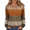 Zeagoo Fall Tops for Women Long Sleeve Button Up Shirts Floral Tunics V Neck Pullover Blouse(Caramel Colorblock)