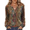 Zeagoo Fall Tops for Women Long Sleeve Button Up Shirts Floral Tunics V Neck Pullover Blouse(Ethnic Print)