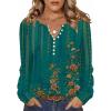 Zeagoo Fall Tops for Women Long Sleeve Button Up Shirts Floral Tunics V Neck Pullover Blouse(Green Floral 02)