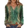 Zeagoo Fall Tops for Women Long Sleeve Button Up Shirts Floral Tunics V Neck Pullover Blouse(Green Floral)