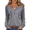 Zeagoo Fall Tops for Women Long Sleeve Button Up Shirts Floral Tunics V Neck Pullover Blouse(Grey Floral 02)