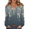Zeagoo Fall Tops for Women Long Sleeve Button Up Shirts Floral Tunics V Neck Pullover Blouse(Grey-green Floral)