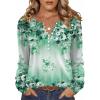 Zeagoo Fall Tops for Women Long Sleeve Button Up Shirts Floral Tunics V Neck Pullover Blouse(Light Green Floral)