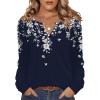 Zeagoo Fall Tops for Women Long Sleeve Button Up Shirts Floral Tunics V Neck Pullover Blouse(Navy Floral)