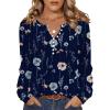 Zeagoo Fall Tops for Women Long Sleeve Button Up Shirts Floral Tunics V Neck Pullover Blouse(Navy Flower)
