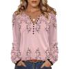 Zeagoo Fall Tops for Women Long Sleeve Button Up Shirts Floral Tunics V Neck Pullover Blouse(Pink Floral)