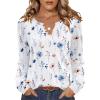 Zeagoo Fall Tops for Women Long Sleeve Button Up Shirts Floral Tunics V Neck Pullover Blouse(White Floral 01)