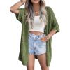 Zeagoo Lightweight Summer Crochet Cardigan for Women Short Sleeve Kimono Boho Oversized Open Front Knitted Cardigan(Army Green)