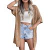 Zeagoo Lightweight Summer Crochet Cardigan for Women Short Sleeve Kimono Boho Oversized Open Front Knitted Cardigan(Brown)