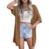 Zeagoo Lightweight Summer Crochet Cardigan for Women Short Sleeve Kimono Boho Oversized Open Front Knitted Cardigan(Dark Brown)