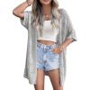 Zeagoo Lightweight Summer Crochet Cardigan for Women Short Sleeve Kimono Boho Oversized Open Front Knitted Cardigan(Grey)